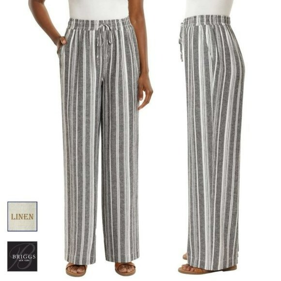 Briggs New York Pants - NWT Briggs Women's Wide Leg Lightweight Linen Blend 2 Pockets Striped Pants